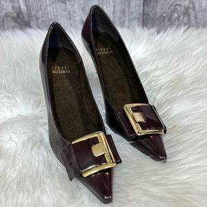 Stuart Weitzman Brown Patent Leather Buckle Pumps [S413]